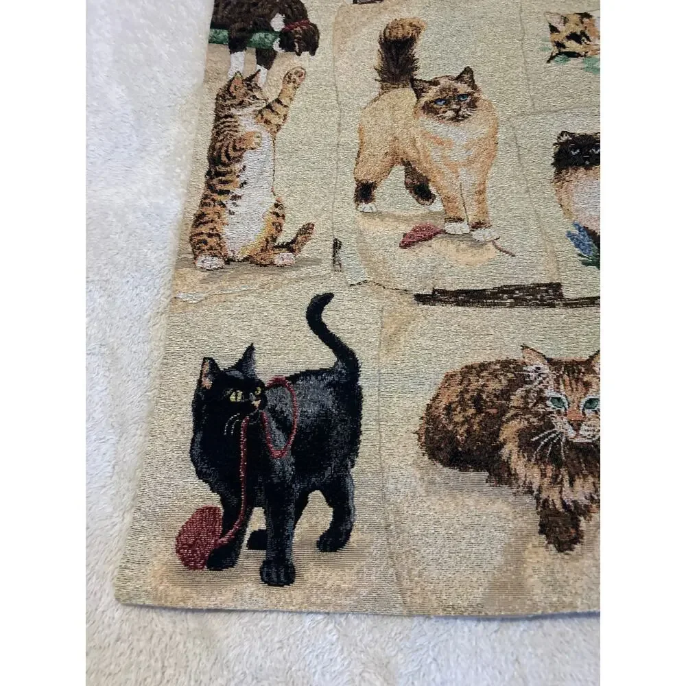 VTG Wall Hanging Cats Curious Kitties Tapestry Jacquard USA Made Linda Picken